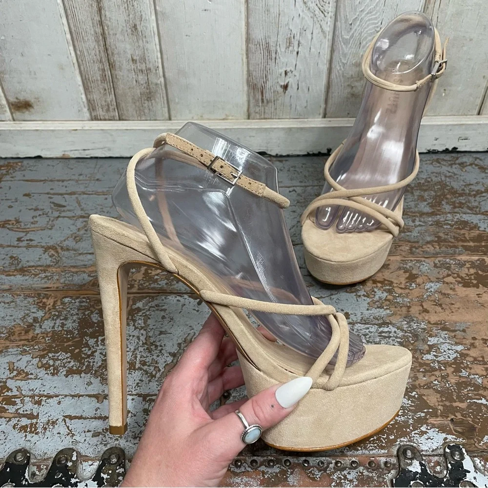 SCHUTZ Platform Nude Suede Strappy High Heels